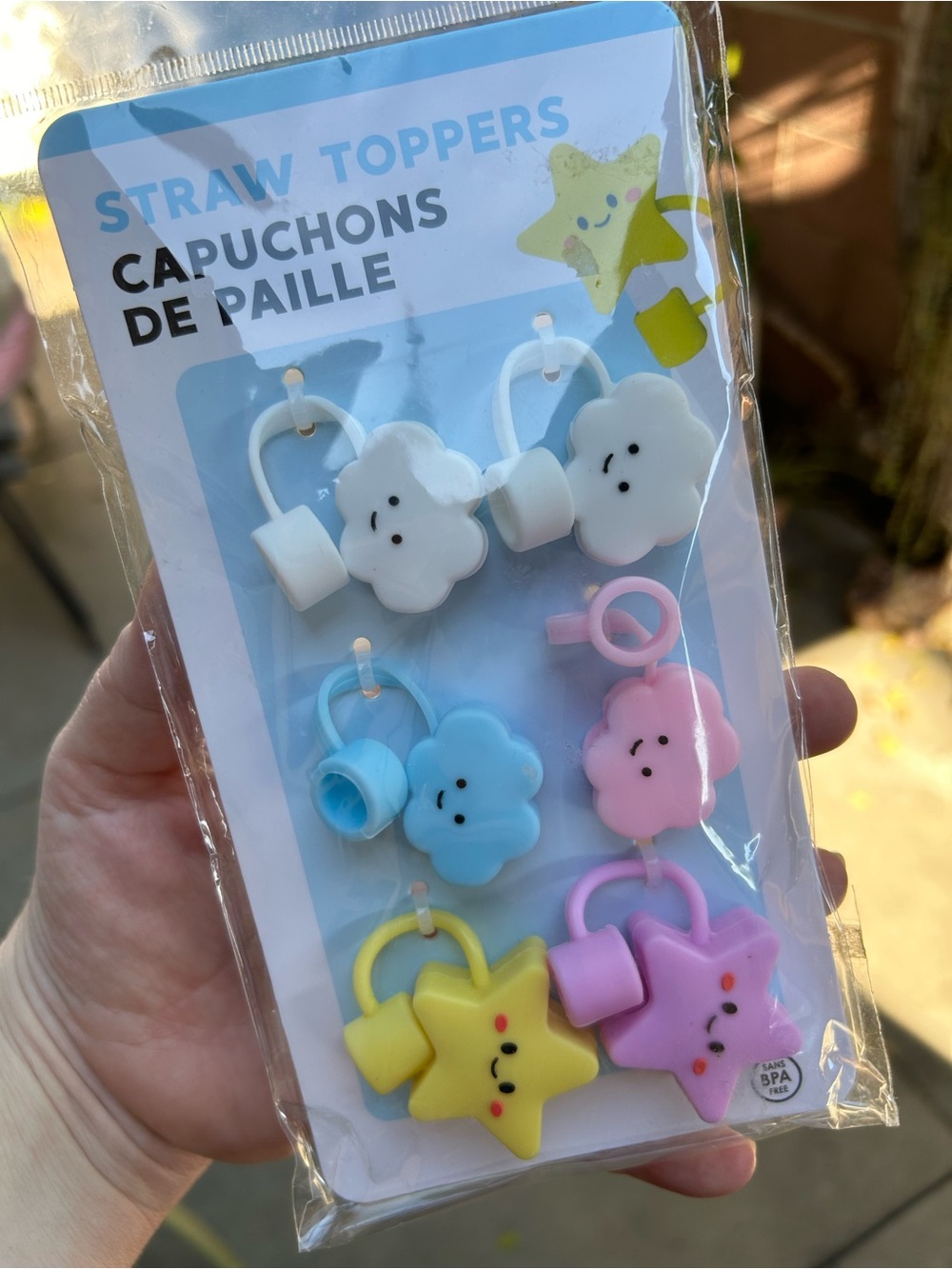 Cute Cloud & Star Straw Toppers – Pastel White, Blue, Pink, Yellow, Lavender